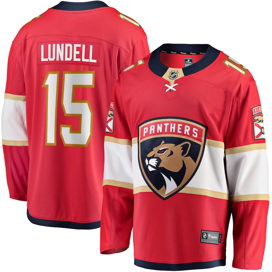 Men's Florida Panthers Anton Lundell #15 Red Home Breakaway Jersey